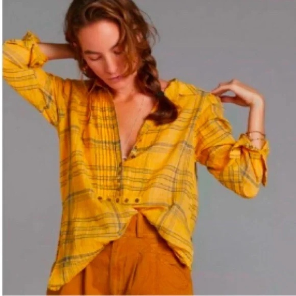 Anthropologie Pilcro And The Letterpress Plaid Crinkle Gauze Tunic Top S